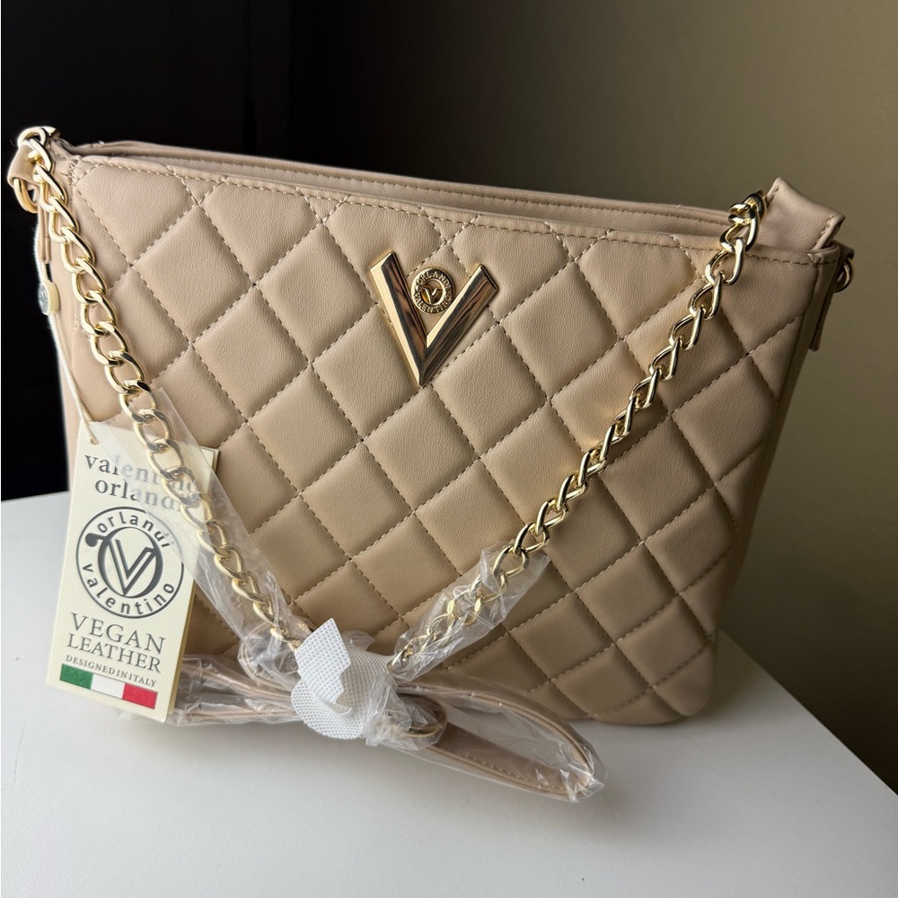 Valentino Orlandi Vegan Leather Bag, Quilted - Cream Color